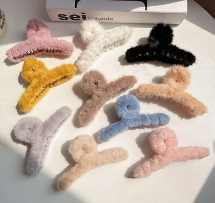 Fluffy Plush Hair Claw Clips Pack of 12